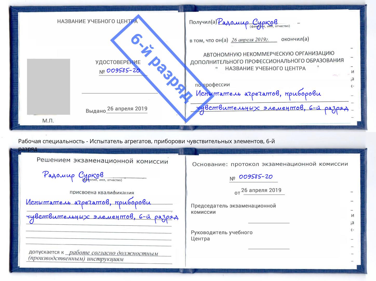 корочка 6-й разряд Испытатель агрегатов, приборови чувствительных элементов Керчь
