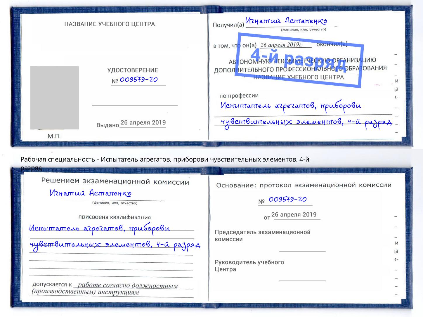 корочка 4-й разряд Испытатель агрегатов, приборови чувствительных элементов Керчь