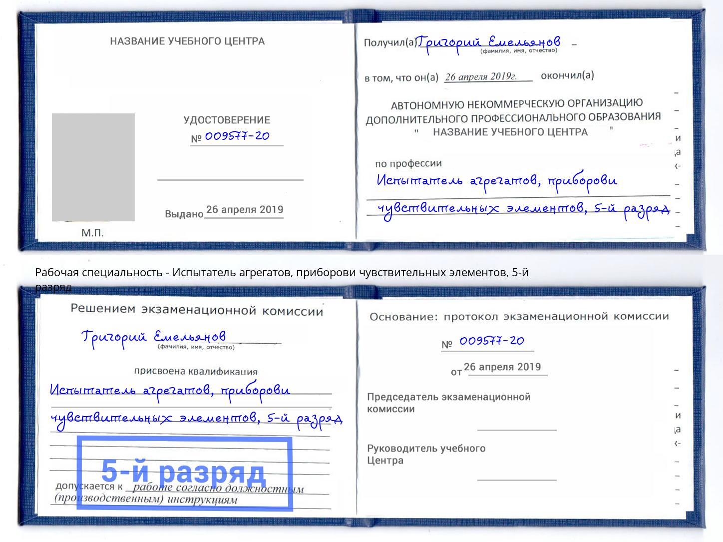 корочка 5-й разряд Испытатель агрегатов, приборови чувствительных элементов Керчь