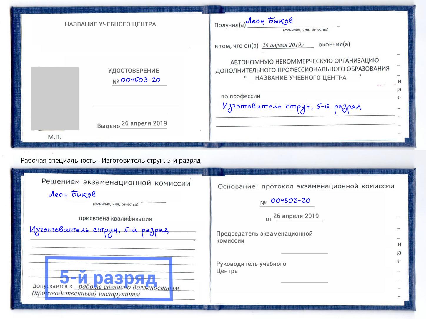 корочка 5-й разряд Изготовитель струн Керчь