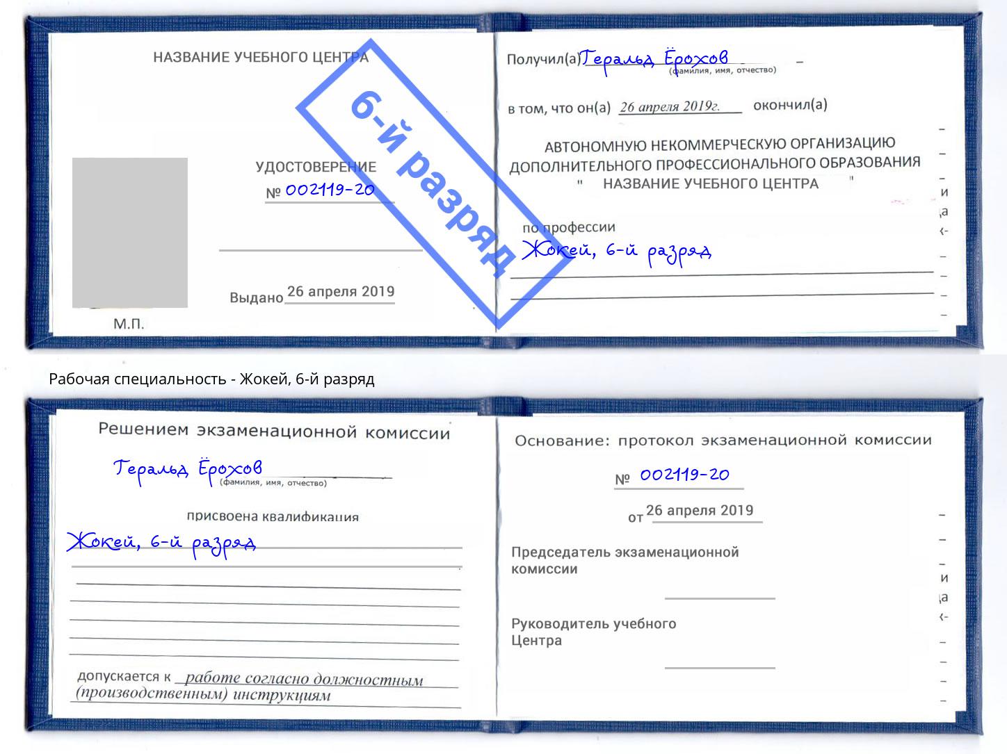 корочка 6-й разряд Жокей Керчь