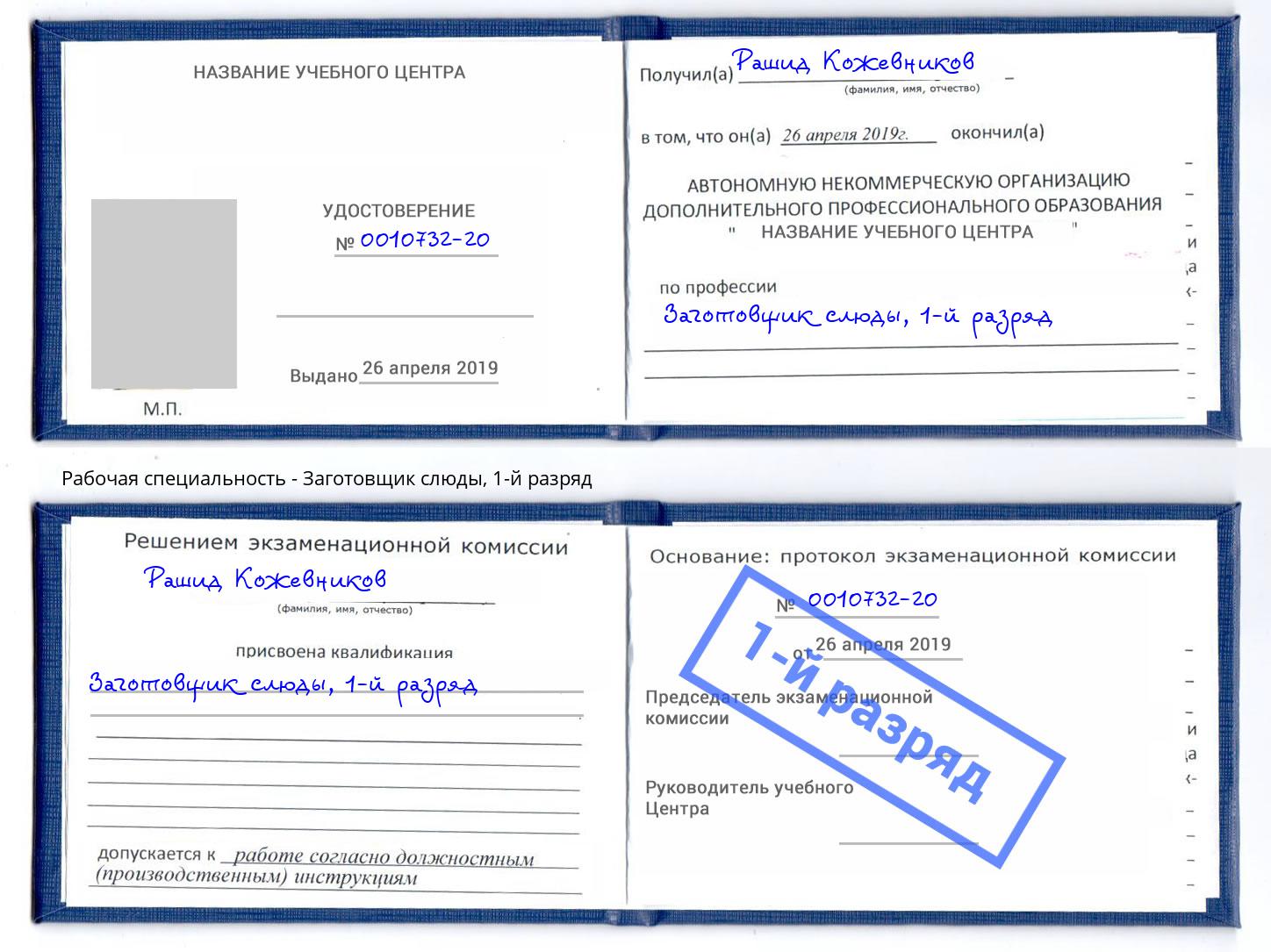 корочка 1-й разряд Заготовщик слюды Керчь