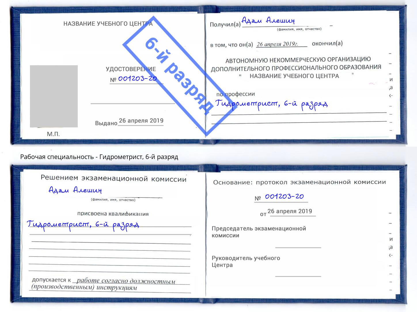корочка 6-й разряд Гидрометрист Керчь