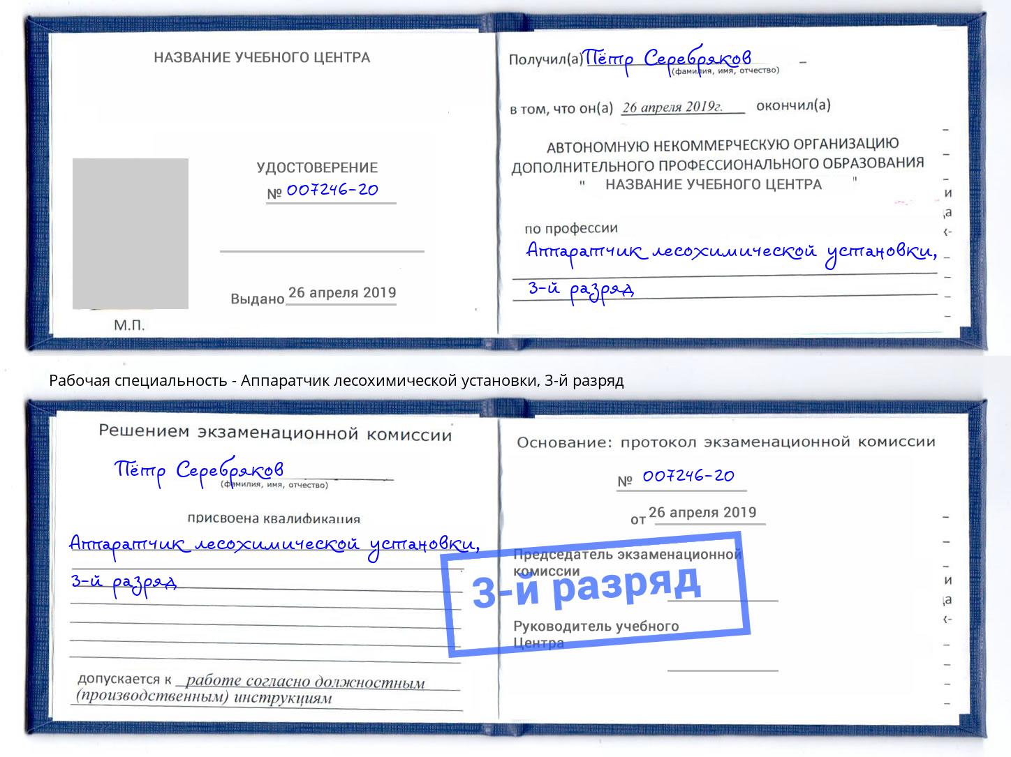 корочка 3-й разряд Аппаратчик лесохимической установки Керчь