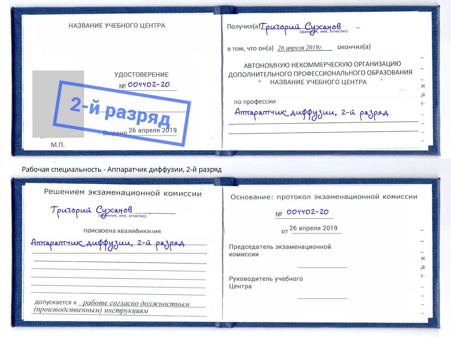 корочка 2-й разряд Аппаратчик диффузии Керчь