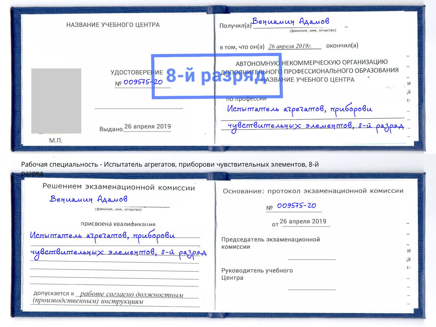 корочка 8-й разряд Испытатель агрегатов, приборови чувствительных элементов Керчь